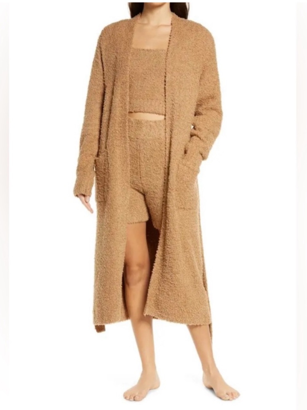 SKIMS Boucle Knit Long Robe in Camel Sz L